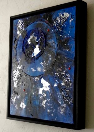 black blue silver abstract painting framed emerald dunne art